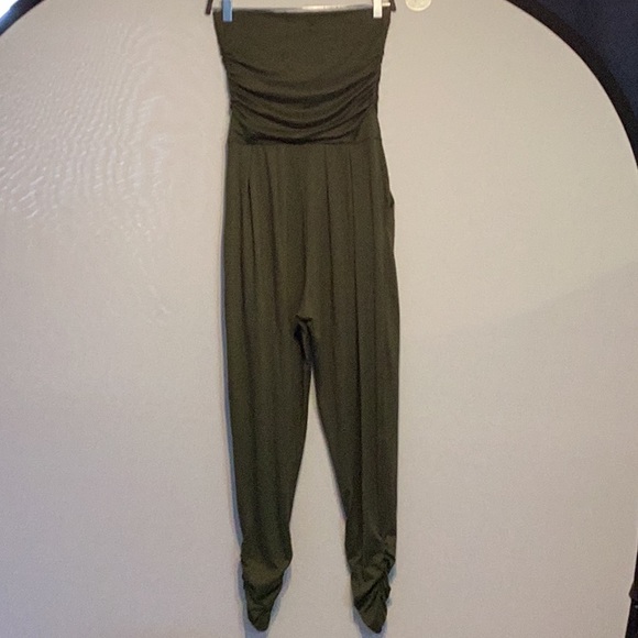 American Dream khaki jersey knit strapless jumpsuit size xs - Picture 7 of 8